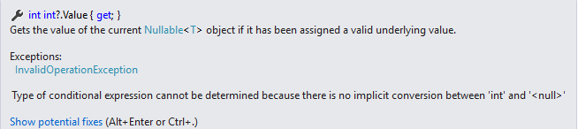 Type of conditional expression cannot be determined because there is no implicit conversion between 'int' and '<null>'