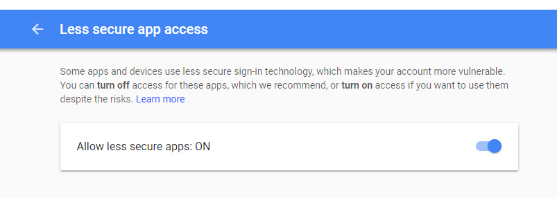 Turning access on for less secure apps