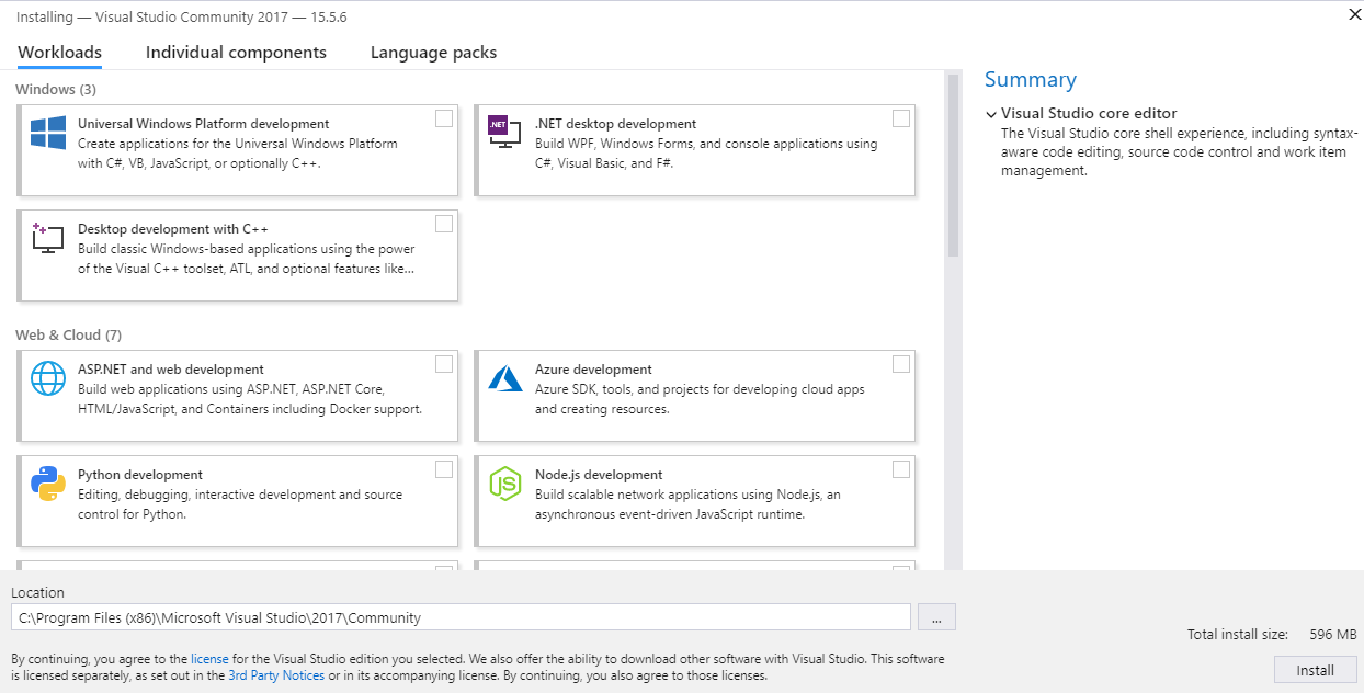 visual studio 2017 sql server which one to install first